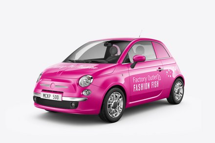 Fiat 500 pink mit Fashion Fish Beschrfitung