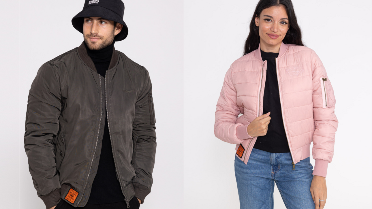 Mann und Frau in stylischen Bomber-Jacken